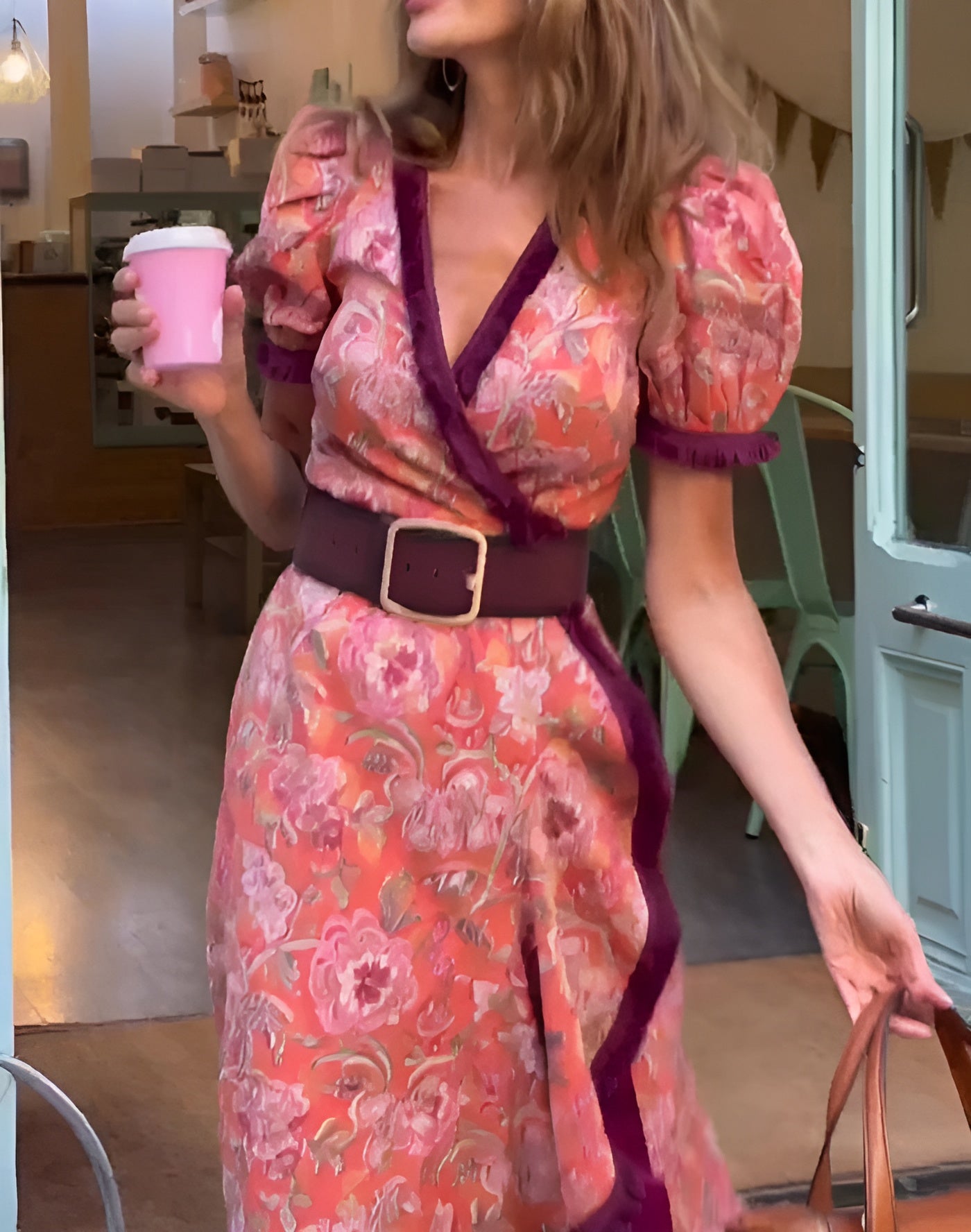 DFFRNT® | Elegante Roze Maxi Dress met Korte Mouwen